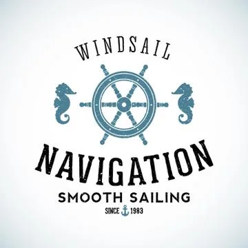Maritime Navigation Abstract Vector Logo Template with Shabby Texture Stock Illustration