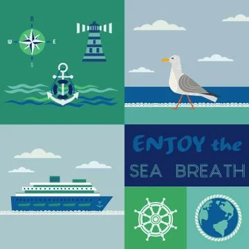 Maritime patchwork poster Stock Illustration