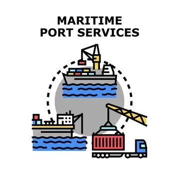 Maritime port services concept including cargo logistics Stock Illustration