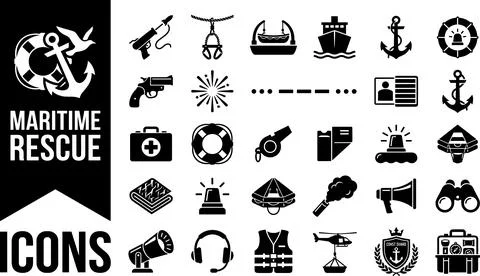 Maritime Rescue Icons Set Vector Illustration. Stock Illustration