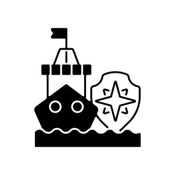 Maritime security black linear icon Illustrazione stock