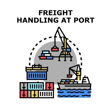 Maritime shipping logistics with container freight handling at port 스톡 일러스트