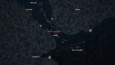 Maritime shipping-traffic map of the Bab-el-Mandeb strait in the southern Red 動画素材 340144552