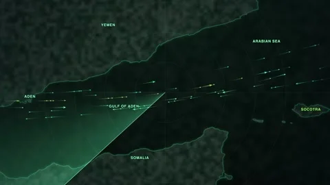 Maritime shipping-traffic map of the Gulf of Aden and Socotra — a radar screen Stock-Footage 340197259