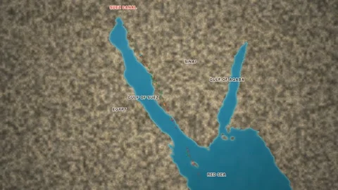 Maritime shipping-traffic map of the Gulf of Suez and the Suez Canal approach Видео 340197281