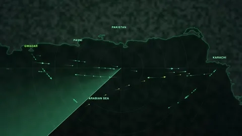 Maritime shipping-traffic map of Gwadar and Karachi on the Arabian Sea coast of 库存影片 340197707
