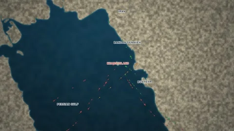 Maritime shipping-traffic map of Kharg Island oil terminal in the northern 스톡 동영상 340147926