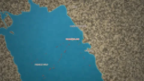Maritime shipping-traffic map of Kharg Island oil terminal in the northern Stock Footage 340147997