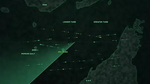 Maritime shipping-traffic map of the Strait of Hormuz — a radar screen with a Stock Footage 340187882