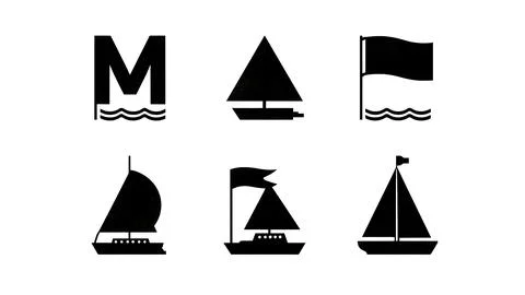 Maritime Signal Flags Black Solid Silhouette Icon Collection 스톡 일러스트