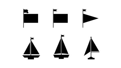 Maritime Signal Flags Black Solid Silhouette Icon Collection Stock Illustration