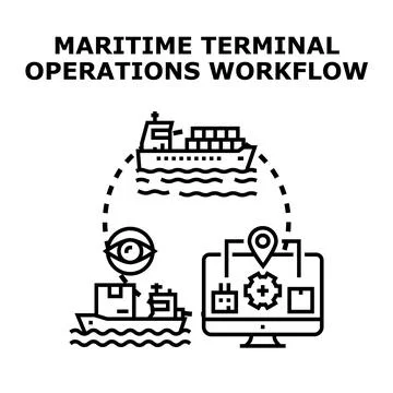Maritime terminal operations workflow and logistics concept Stock Illustration