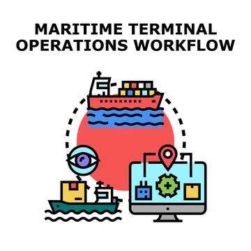 Maritime terminal operations workflow and logistics concept Stock Illustration