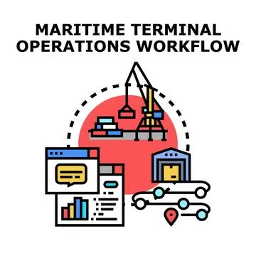Maritime terminal operations workflow management concept Illustration