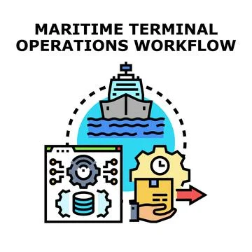Maritime terminal operations workflow management concept Stock Illustration