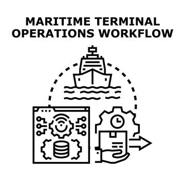 Maritime terminal operations workflow management concept Stock Illustration