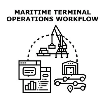 Maritime terminal operations workflow management concept Illustration