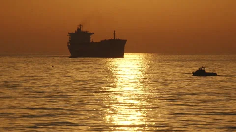 Maritime transport on the background of sunset Stock Footage 30841882