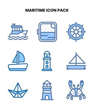 Maritime Two Colour Bundle Icons Pack Stock Illustration