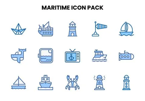 Maritime Two Colour Vector Icons Pack Stock Illustration