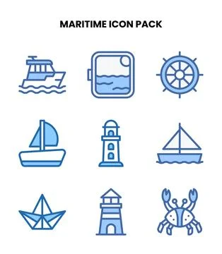 Maritime Two Colour Vector Icons Pack Stock Illustration
