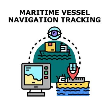 Maritime vessel navigation tracking system monitoring shipping boat Stock Illustration