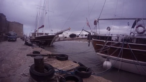 Maritime Yachts in Winter Station in Centre of Girne (Kyrenia) Stock Footage 74461360