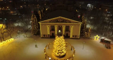 Mariupol. New Year 2022. Before the war. Drama theater now ruined, Christmas Stock Footage 237503353