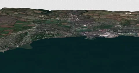 Mariupol south to north map with 3d relief 4K satellite ground low height Stock Footage 217544486