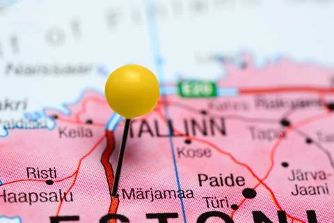 Marjamaa pinned on a map of Estonia Stock Photos