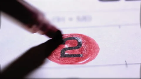 Mark on calendar on second day of the month, boldly underlined with red pen Video stock 218270195