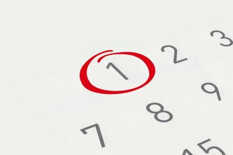 Mark the date number 1, focus point on the red marked number. Stock Illustration