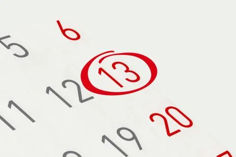 Mark the date number 13, focus point on the red marked number. Stock Illustration