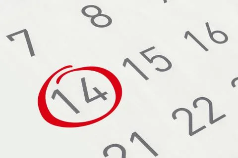 Mark the date number 14, focus point on the red marked number. Stock Illustration