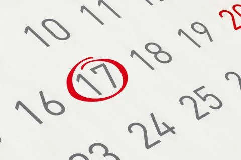 Mark the date number 17, focus point on the red marked number. Stock Illustration