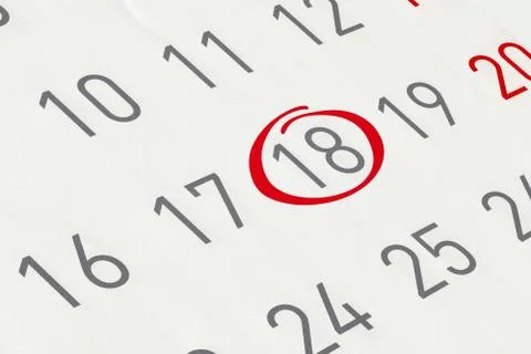 Mark the date number 18, focus point on the red marked number. Stock Illustration
