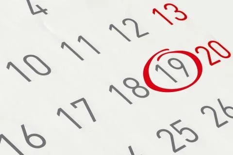 Mark the date number 19, focus point on the red marked number. Stock Illustration