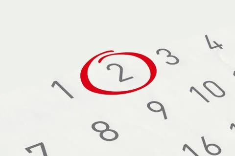 Mark the date number 2, focus point on the red marked number. Stock Illustration
