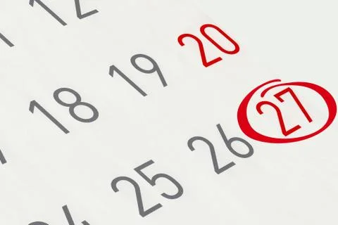Mark the date number 27, focus point on the red marked number. Stock Illustration