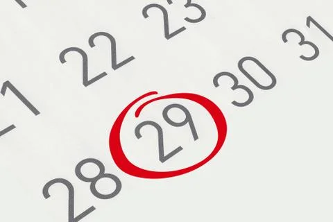 Mark the date number 29, focus point on the red marked number. Stock Illustration