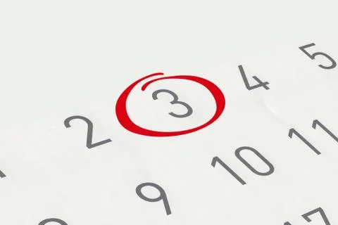 Mark the date number 3, focus point on the red marked number. Stock Illustration