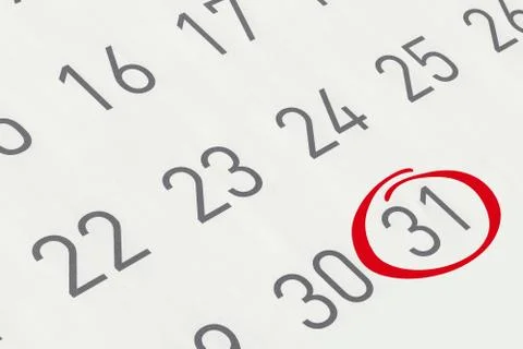 Mark the date number 31, focus point on the red marked number. Stock Illustration