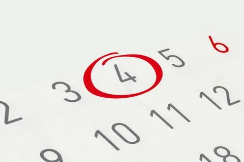 Mark the date number 4, focus point on the red marked number. Stock Illustration