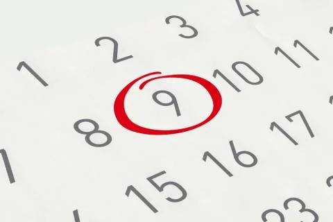 Mark the date number 9,  focus point on the red marked number. Stock Illustration