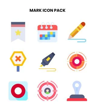 Mark Flat Set Icons Pack Stock Illustration