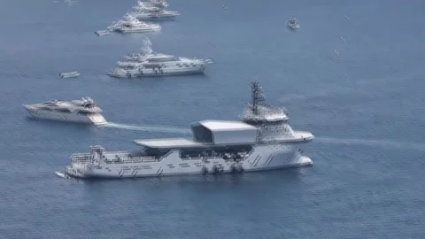 Mark Zuckerberg's support vessel is anchored off the coast of the French Riviera Stock Footage 339934671