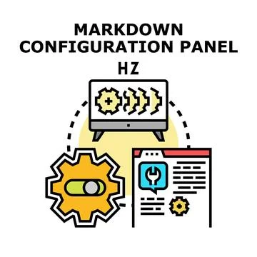 Markdown configuration panel displaying setup tools and process Illustrazione stock