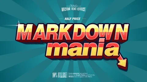 Markdown Mania half red half yellow 3D text effect with arrow Stock Illustration