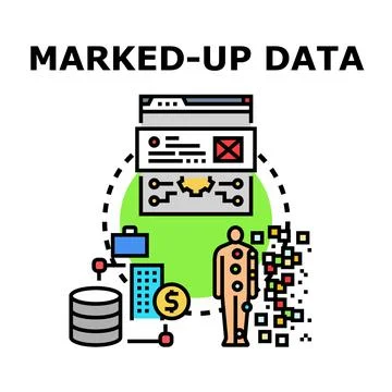 Marked up data processing and analysis concept Stock Illustration