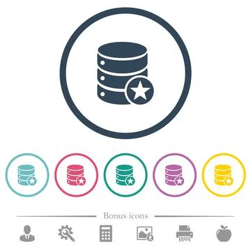 Marked database flat color icons in round outlines Stock Illustration
